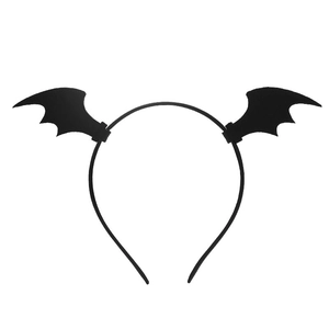 Detail view of the black Halloween bat wing headband for party and festive costumes