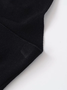 Close-up of black knit fabric texture showing high-quality stitching and woven pattern