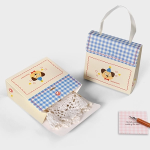 Cute cartoon gift boxes with blue plaid design and cream beige finish for candy packaging