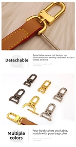 Macro detail of detachable 360-degree rotating metal hook buckles for DIY bag straps