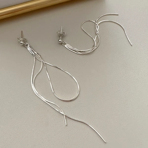 Elegant 925 sterling silver long snake chain tassel earrings for women stylish jewelry