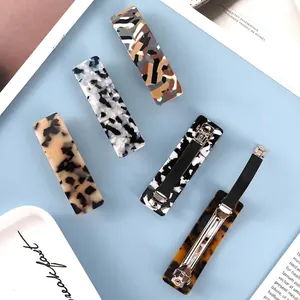Five-piece acetate rectangle hair clip set with marble and tortoiseshell patterns