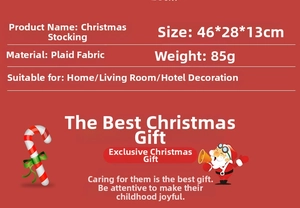 Spécifications de la chaussette de Noël à carreaux 46x28x13cm pour déco de fête