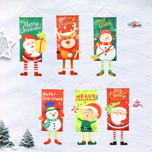 6-pack Christmas hanging flags with Santa, snowman, and reindeer for holiday decoration