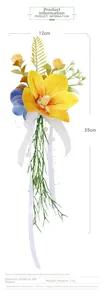 Detail of white orchid wine glass flower decoration with dimensions and materials
