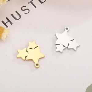 Minimalist stainless steel triple star pendants in gold and silver with polished finish