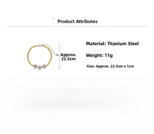 Vue détaillée du bracelet à perles en acier titane avec fleurs et dimensions