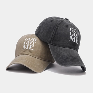 Cappellino da baseball in cotone lavato kaki e grigio antracite con ricamo GOD GOT ME