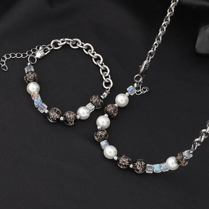 Collier Et Bracelet En Künstliche Perles Lumineuses Acier Inoxydable Brille Dans Le Noir Künstliche Perle Verre Bijou Hip Hop
