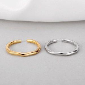 Anillo Abierto Minimalista de Plata de Ley S925 Ondulado Irregular Anillo Ajustable Joyería de Moda Regalo para Mujer