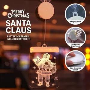Christmas LED hanging ornament with laser-engraved Santa Claus on clear acrylic panel