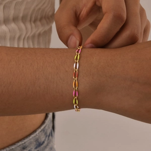 Minimalist 18K gold stainless steel chain bracelet with colorful enamel drip accents