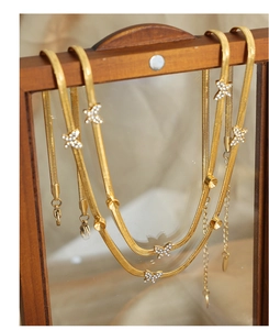 Détail du collier chaîne serpent plaqué or 18 carats avec breloques papillon en strass