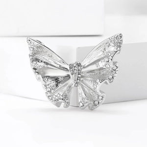 Elegant silver butterfly brooch with sparkling rhinestones for women's sweaters and suits