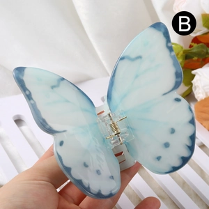Elegant butterfly hair claw clip with blue and white marble pattern for women hair accessories