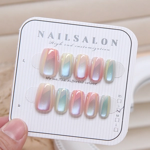 Cat eye press-on nails set with candy gradient Aurora finish on 10 pieces display card