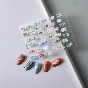 5D embossed floral nail art stickers set featuring tulips and daisies on colorful tips
