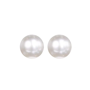 French vintage style white pearl stud earrings with a glossy finish and minimalist design