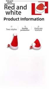 Detailed view of mini red plush Christmas hat hair clips in small and large sizes