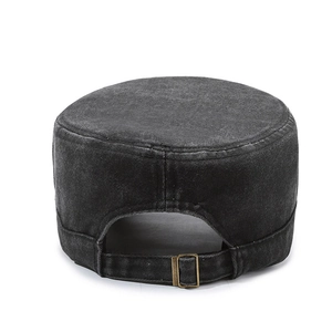 Adjustable vintage washed cotton flat top cadet cap for men in retro dark gray finish