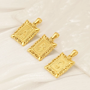 Collier Pendentif Lettre Alphabet Carré En Acier Inoxydable Plaqué Or Bijoux Initiaux Creux Vintage Pour Hommes Femmes
