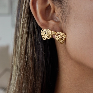 Boucles d'oreilles vintage en acier inoxydable plaqué or 18K avec noeud dentelle
