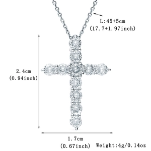 Detail view of S925 silver cross pendant with dimensions 45 plus 5 cm necklace length