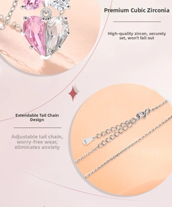 Detailed macro view of S925 sterling silver heart pendant with pink cubic zirconia stone