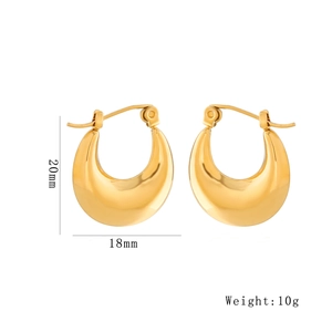Detailed view of thick gold crescent earrings with 20mm height and 18mm width dimensions