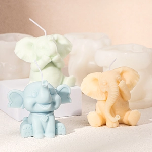 3D-Elefanten-Silikonform-Set mit bunten handgemachten Duftkerzen für DIY-Bastelarbeiten