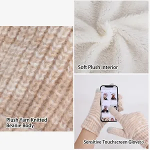 Winter 3-piece set with knitted thermal hat and touch screen gloves for cold protection