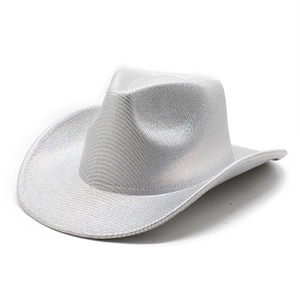 Silver metallic western cowboy hat with holographic laser finish for party stage outfits