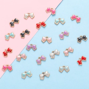 Enamel bowknot pendants in various colors with gold metal base for DIY jewelry making