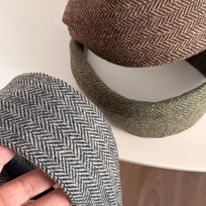 Vintage herringbone knit wide headbands in red brown, olive green, and monochrome tweed