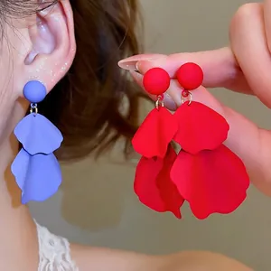 Petal Dangle Earrings With 925 Sterling Silver Earring Post Matte Painted Flower Drop Jewelry For Women Elegant Sweet
