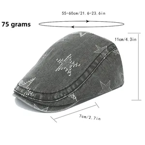 Guide des tailles pour casquette gavroche en jean gris avec motifs d'étoiles