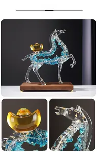 Macro detail of horse sculpture with gold ingot and blue sand resin texture