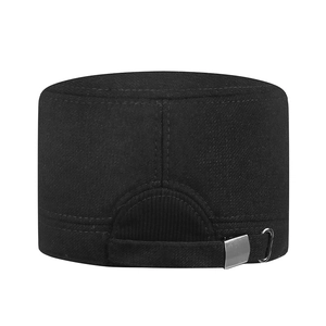 Winter men's thickened military flat top cap with ear protection and adjustable strap back