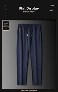 Pantalón deportivo azul marino de corte recto con cordón en la cintura y cremalleras