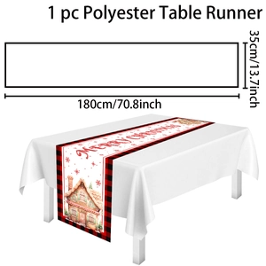 Polyester Christmas table runner dimensions 180x35cm featuring festive gingerbread house