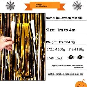 Détails du rideau à franges noir et or pour Halloween avec dimensions et spécifications