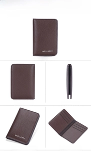 Detail view of coffee lychee grain leather wallet with multiple vertical card slots