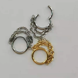 Detailed view of 316L stainless steel chain earrings in gold and silver finishes