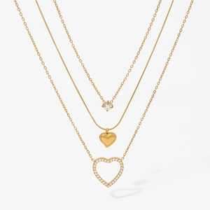 Heart Pendant Necklace Stainless Steel PVD Gold Plated Minimalist Cubic Zirconia Daily Fashion Jewelry For Women