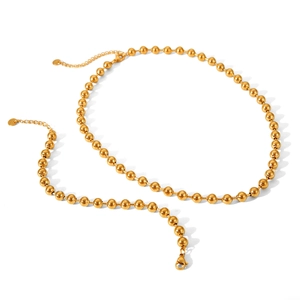 18K gold plated stainless steel bead chain necklace with lobster clasp and extension