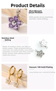 Detailed macro view of plum blossom earrings with AAA zircon and 18K gold plating finish