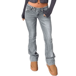 Slim fit flared jeans for women in retro washed light grey stretch denim fabric