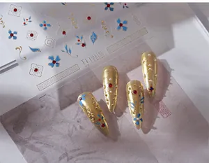 Detailed view of 3D embossed Chinese style nail stickers TL-248 with gold floral patterns