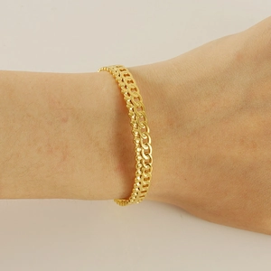 Bracelet à chaîne creuse pour femme en acier inoxydable plaqué or 18 carats