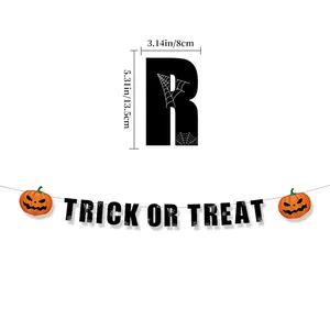 Halloween Trick or Treat banner with pumpkin decor and size details, 8x13.5cm